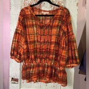 Women’s jones New York multi color orange&green blouse boho vibe size L
